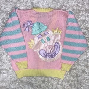 Vintage Bonjour circus clown pastel button down cardigan 5/6